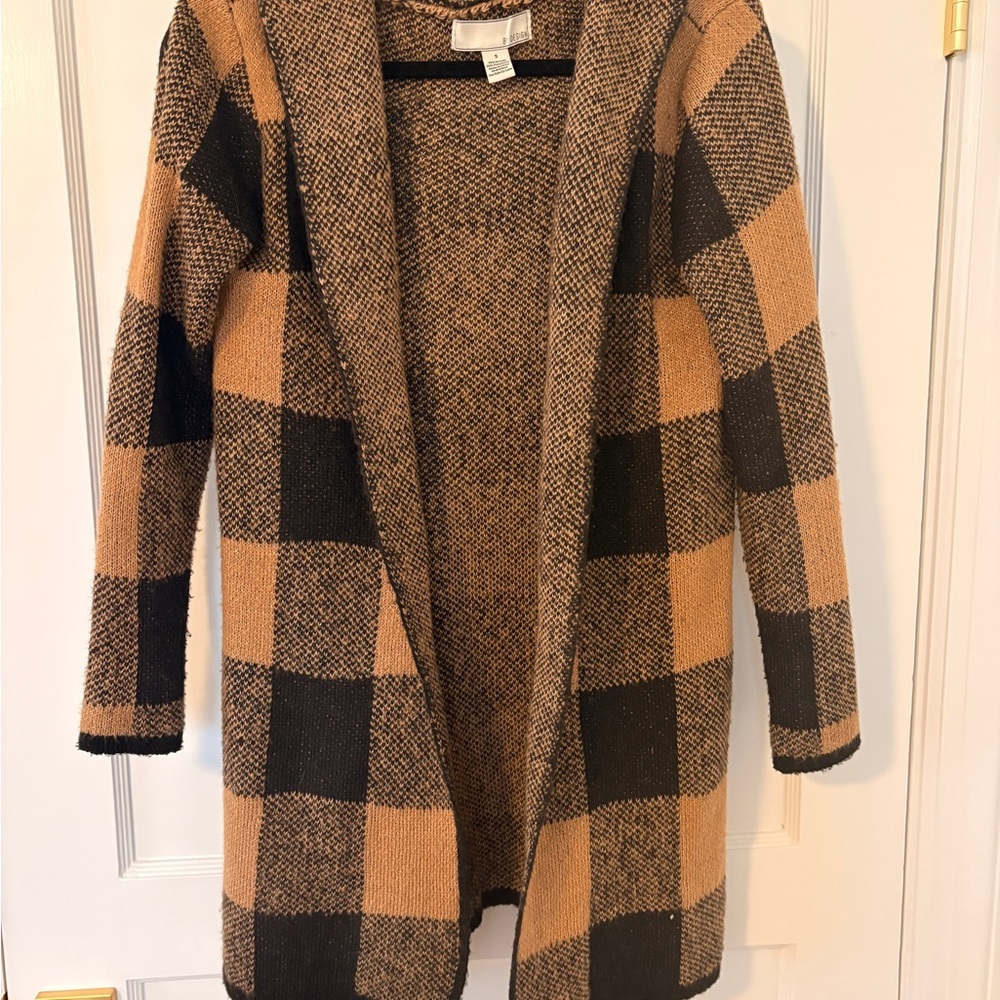 Plaid Open Front Sweater